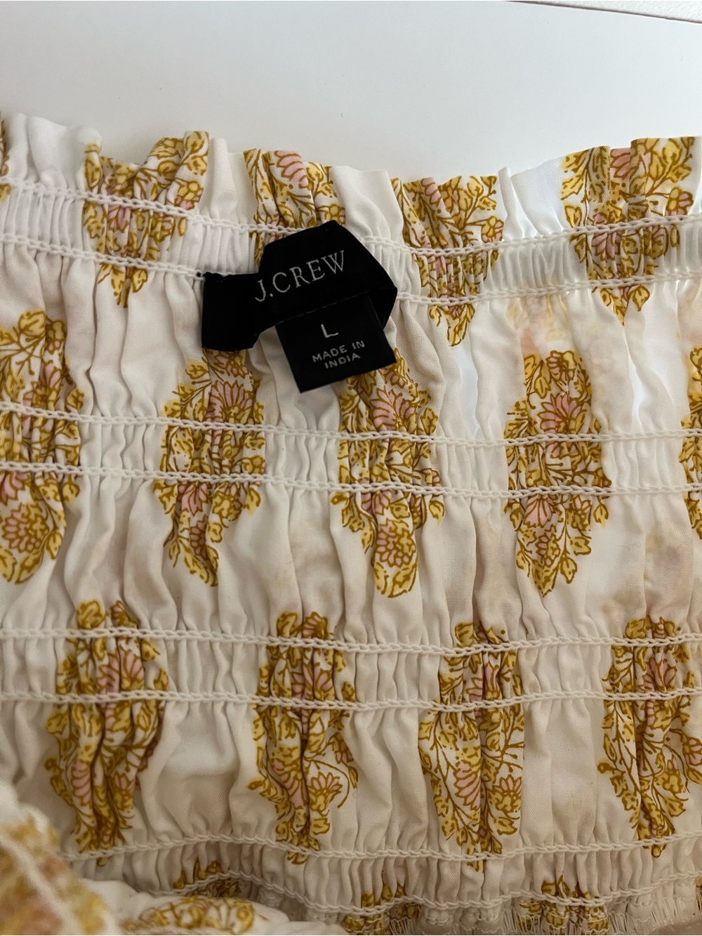 J. Crew White Skirt with Gold Paisley Print Floral and Tiered Ruffle Size Large - Picture 4 of 5